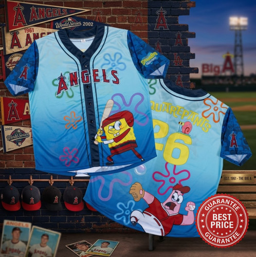 Angels SpongeBob SquarePants Baseball Jersey Unisex S-5XL