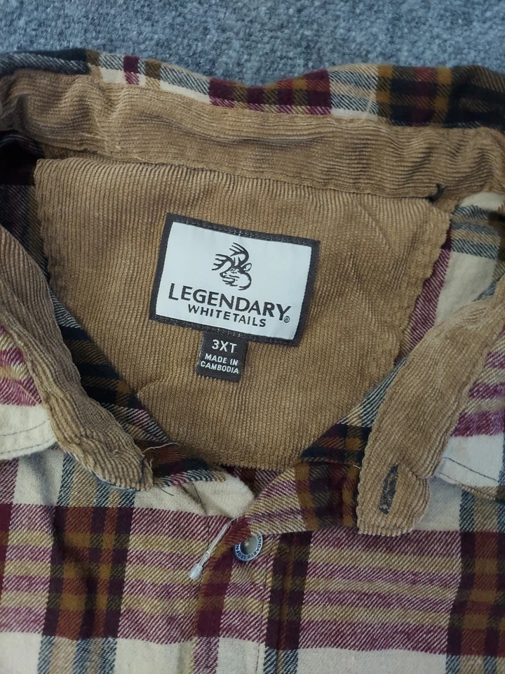 Legendary Whitetails Flannel Shirt Men 3XLT Brown Plaid Cotton Buck Camp Outdoor - Image 3 of 4