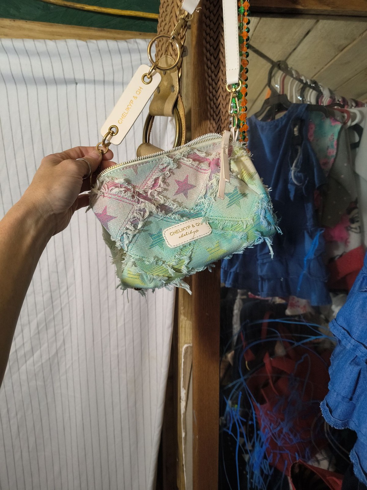 CHELIKYP & QH Distressed Denim Pastel Star Crossbody Bag