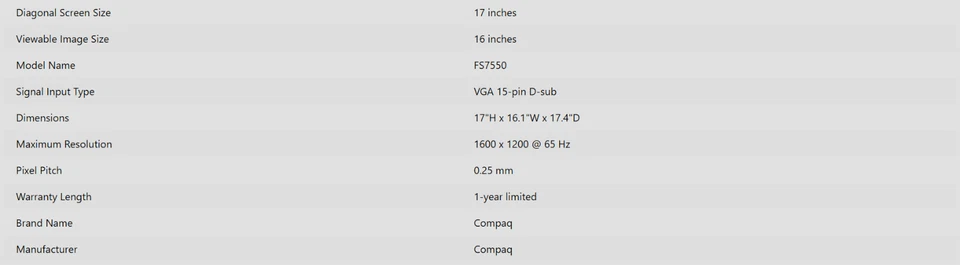 Compaq FS7550 CRT Monitor 17" 85hz 2003 With JBL Speakers - Image 4 of 4