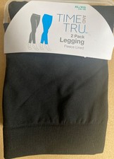 NEW Time Tru Womens 2-Pack Fleece Lined Leggings XL 16-18 Wide Waistband Black