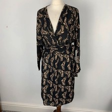Mango Suit Wrap Dress Womens Medium Black Patterned Smart Formal Office