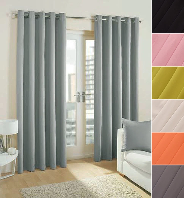 Pair Of Plain Eyelet Pencil Curtains BLACKOUT/ DIM OUT regular and extra wide