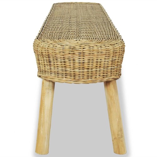 Hall Bench Natural Rattan Seat With Wooden Legs Rustic Style Home Furniture - Picture 3 of 5