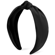 Black Knotted Headband Wide Top Knot Head Band Non Slip Plain Solid Color Hai...