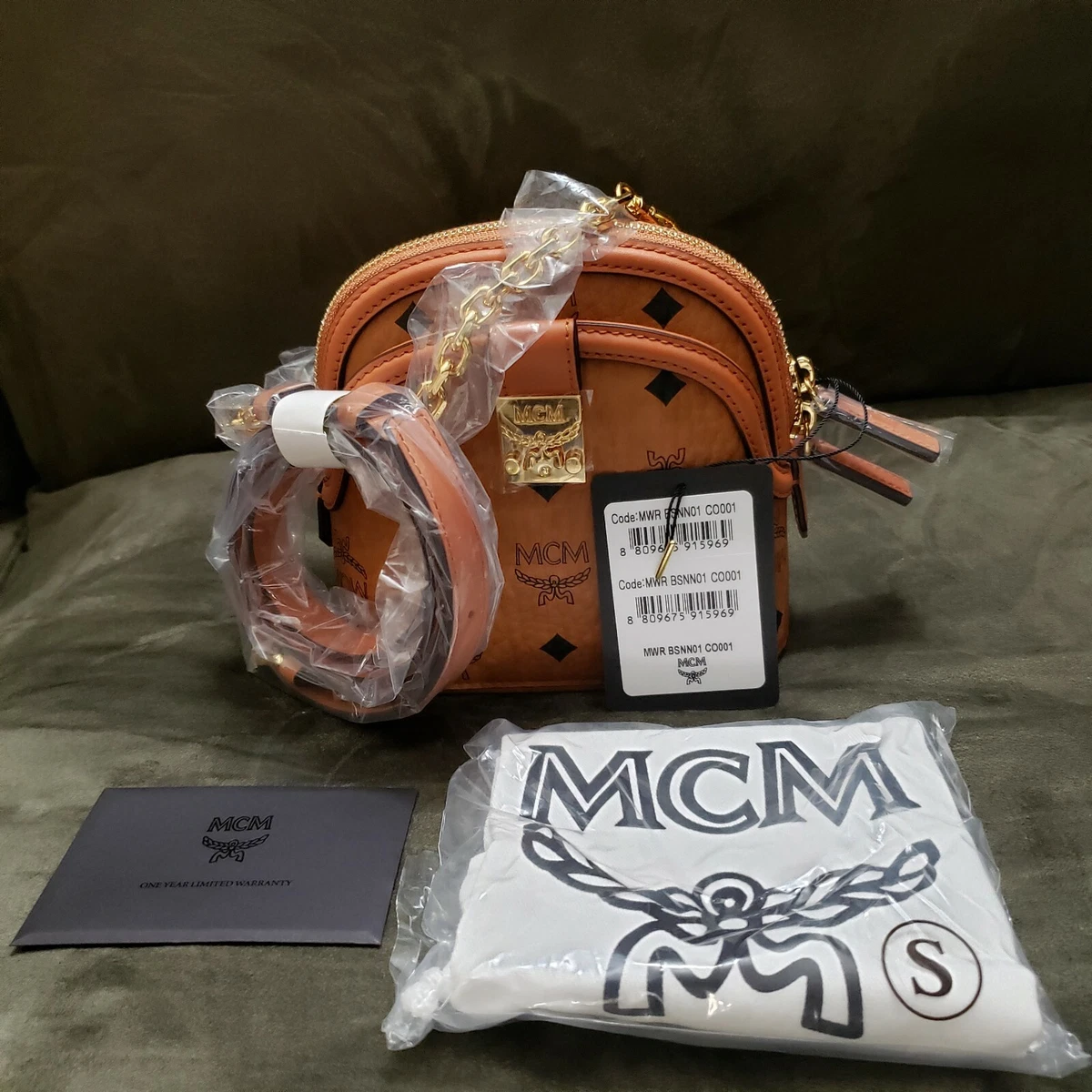 NEW Authentic MCM Mini Anna Crossbody in Visetos Cognac Brown