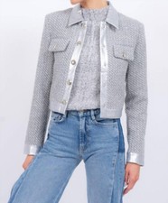 Central Park West Phoebe Metallic Jacket In Silver - Size M