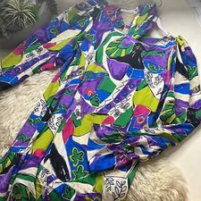 Vintage 80s long sleeve yeah tiered abstract art print knee dress