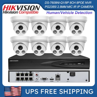 Hikvision 4K 8CH 8POE NVR 8MP MIC IR Dome Security Camera System Lot Plug&Play