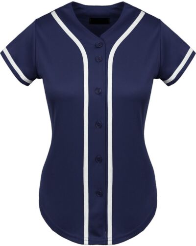 Camiseta de béisbol femenino Raglan Plain T Shirt Team Sport Button Fashion Tee Casual - Imagen 19 de 50
