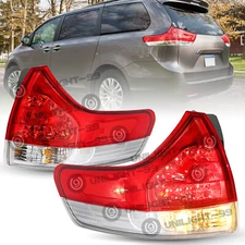 Fits 2011-2014 Toyota Sienna Red Outer LED Taillight Pair LH+RH Left+Right Set