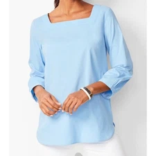 Talbots Light Blue Square Neck Poplin Tunic Women's Size Medium Minimalist 
