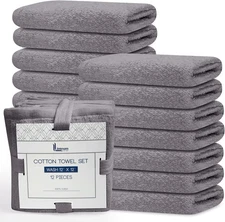 Linteum Textile Supply Premium Washcloths 12x12 Inches 12-Pack, Dove/Lilac 