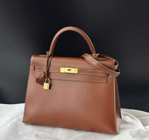 AUTH Hermès Kelly 32 Gold Epsom Leather Gold Hardware Top Handle Bag