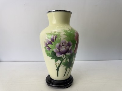 Y10228 FLOWER VASE Cloisonne light yellow Japan antique ikebana