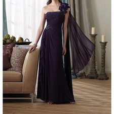 Montage by Mon Cheri 212963 One-Shoulder Beaded Maxi Dress Bow Accent Size 10