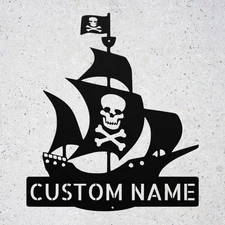 Custom Pirate Ship Metal Sign Personalized Nautical Wall Decor Plaque Gift Home