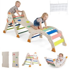 Climbing Toy Set w/ Arch, Foldable Ladder Wooden Indoor Playground Jungle Gym