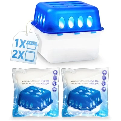 ULTRA FRESH Luftentfeuchter + 2x 400g Beutel Granulat Raum Entfeuchter Stopper Trockner