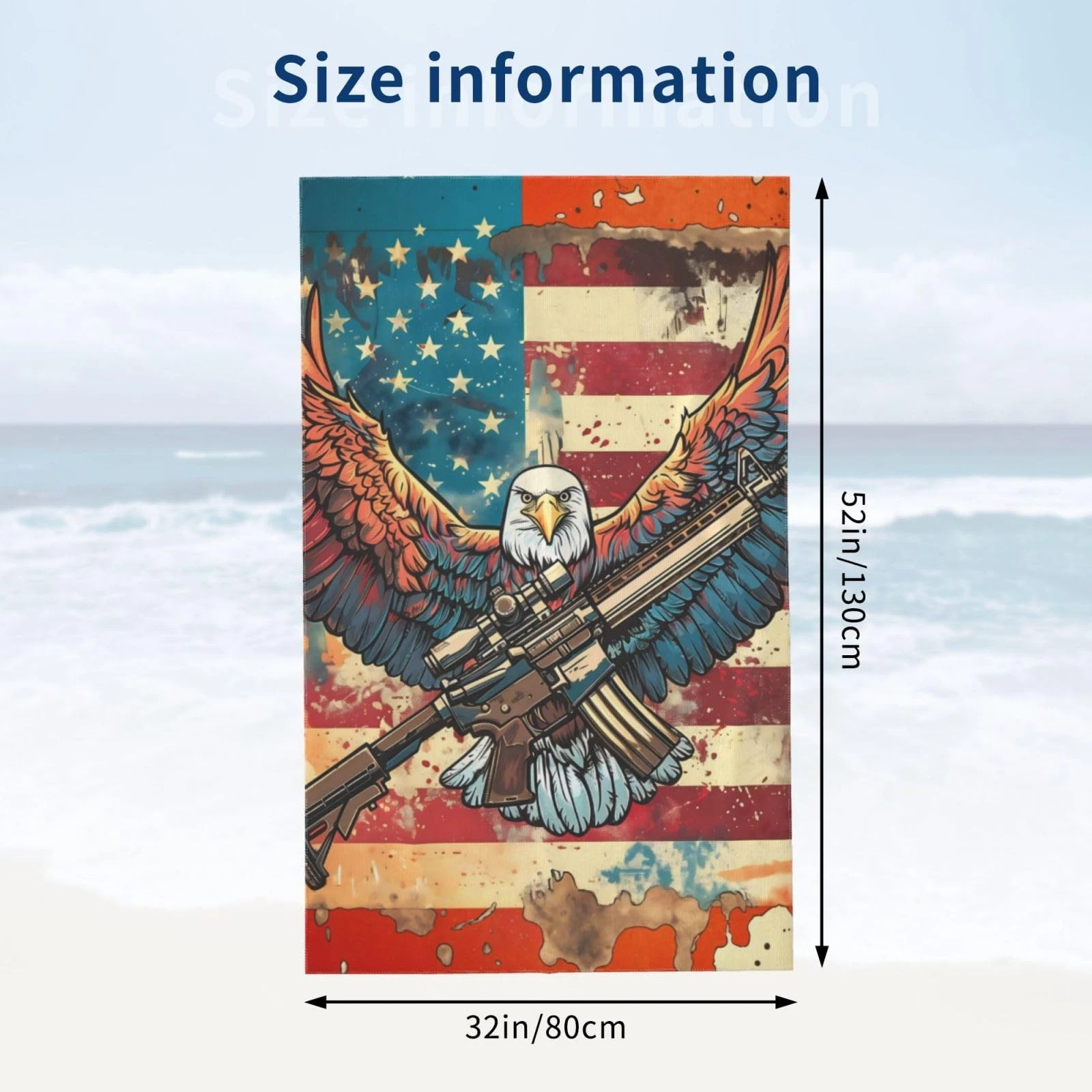 Patriotic Bald Eagle Beach Towel 31inx51in, American Flag Sand-Free Microfibe...