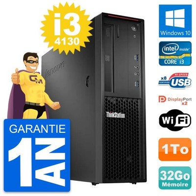 PC Lenovo Thinkstation P300 SFF Core i3-4130 RAM 32Go Disc 1To Windows 10 Wifi