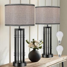 27in Tall Table Lamps for Living Room Button Control Farmhouse Rustic Table L...