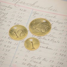 Custom hand stamped Brass Tags - Numbered brass token - hotel key fob - cow tag