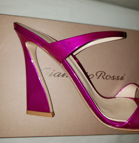 Gianvito Rossi Women Aura Double Band Sandals Heels Metallic Pink Leather 40 10 - Picture 12 of 15