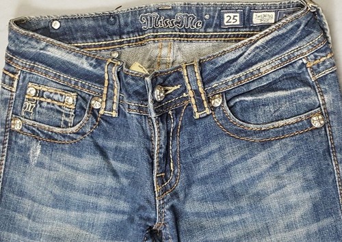 Womens Junior sz 25 Miss Me Rhinestone bootcut Jeans distressed  jb2-0108 - Picture 3 of 4