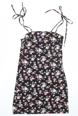 Shein Damen schwarz Blumenmuster Polyester Mini Größe S quadratischer Ausschnitt
