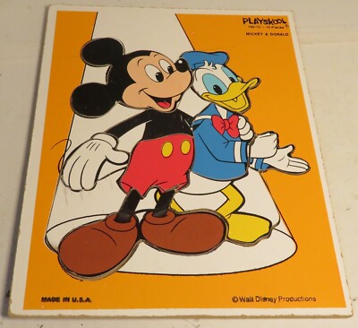 Playskool Mickey & Donald Wood Wooden 10 Pieces Walt Disney Puzzle Vintage USA 2