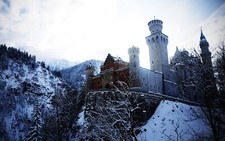 Landscape winter snow mountains neuschwanstein castle Custom Gaming Mat Desk