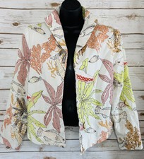 Gorgeous! Linen Open Cocktail Jacket Blazer Tropical Fish Coral Beaded M Medium