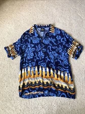 Corona Beer Hawaiian Button Down Shirt Blue Size Large Double Sided Blue Yellow