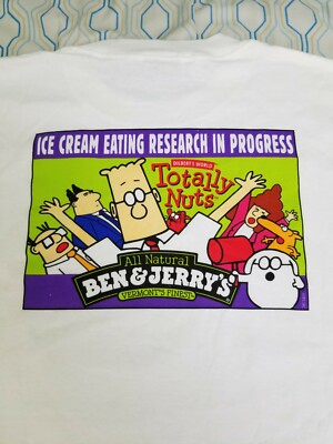 VTG 90s Ben & Jerry's Ice Cream Totally Nuts Dilbert T Shirt Ben