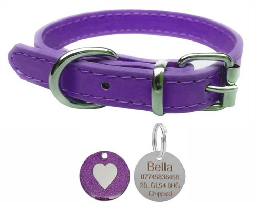 Lebendiges Leder Hundehalsband für Welpen, Hunde & personalisierte Glitzerherz Tiermarke - Bild 6 von 12