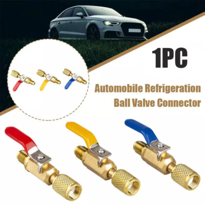 1PC Car R134a R410a Straight Ball Valve Adapter For A/C Charging Hoses 1/4''AC K