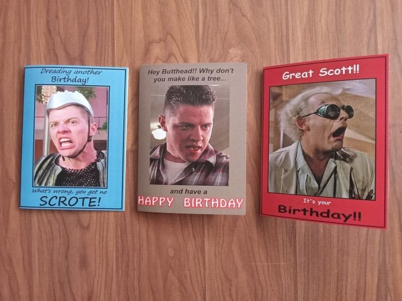 Back to Future  birthday card set, Biff Tannen, Doc Brown,  Future Biff