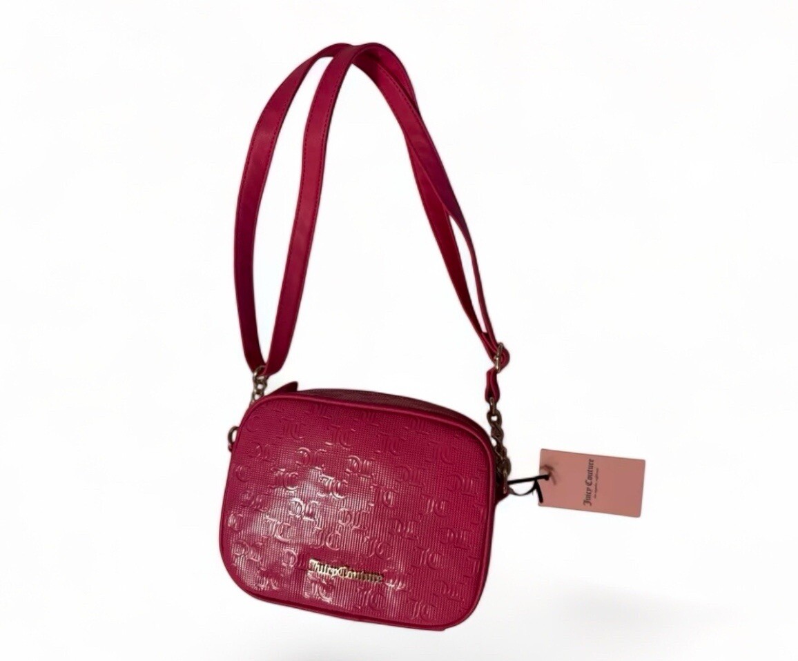 Juicy Couture Word Search Lipstick PinkCrossbody Camera Purse Bag Gold Chain image 2