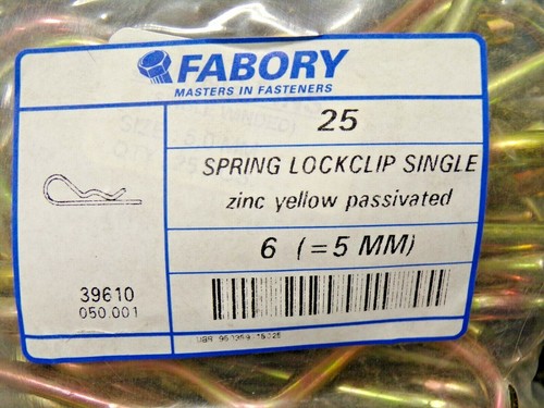 (25) COTTER PIN, SPRING STEEL ZINC PLATED YELLOW PASSIVATED 5 MM - Picture 3 of 5
