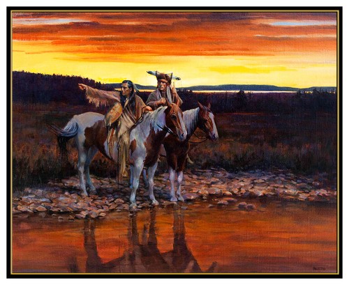 John Fawcett Oil Painting on Board Native American Landscape Signed Horse Art - Picture 2 of 4