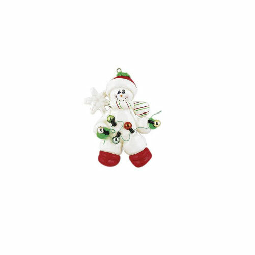 Personalized Snowman Christmas Tree Ornament with Glowing Lights  