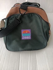 Vintage 90’s Jeep Travel Equipment Green Black And Tan Duffel Bag 18x10x10 EUC