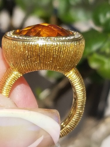 Gorgeous Vintage Textured Heavy Citrine Diamond 18k yellow gold ring - Picture 10 of 17