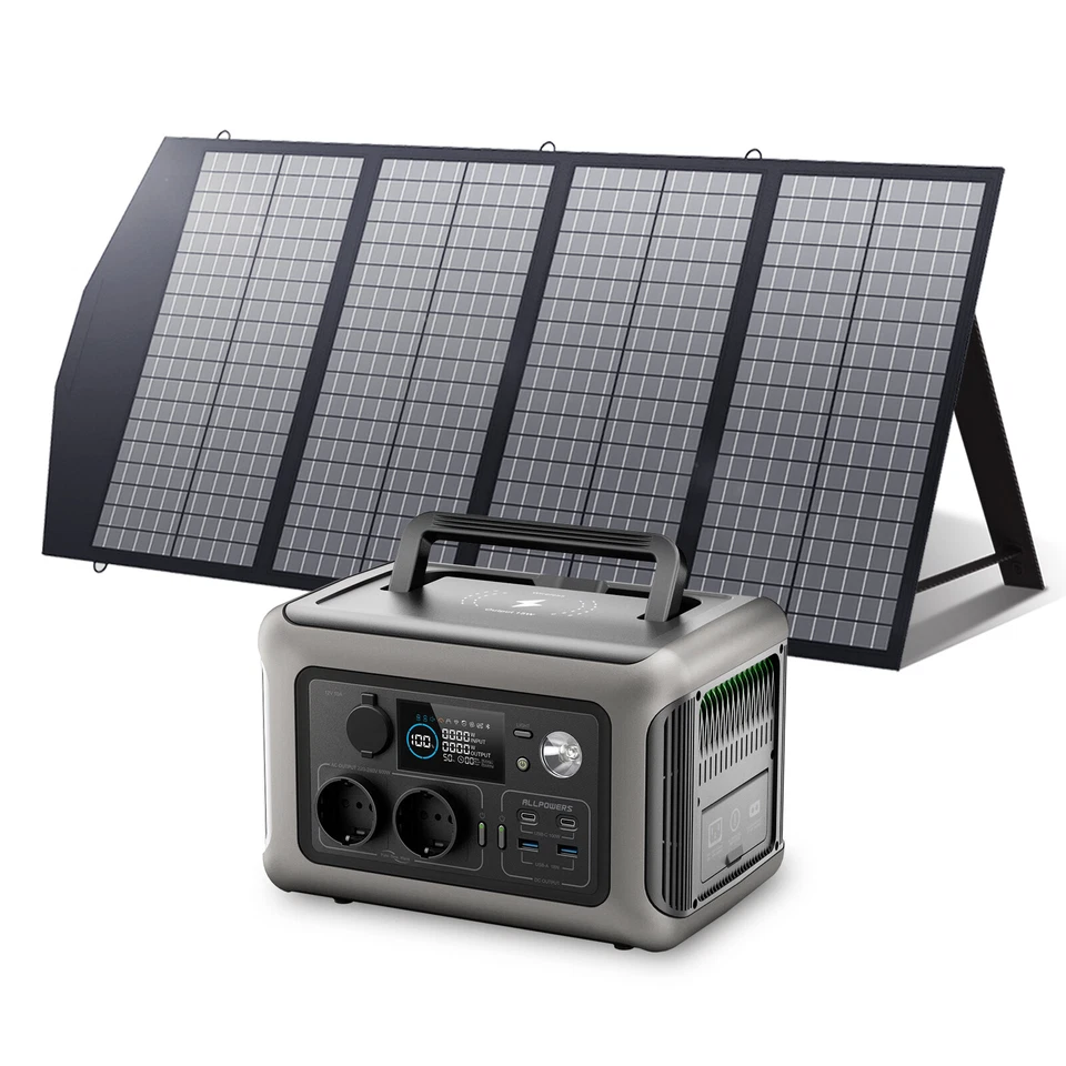 ALLPOWERS Tragbare Kraftwerk 600W Akku Generator mit 140W Solarpanel für Camping
