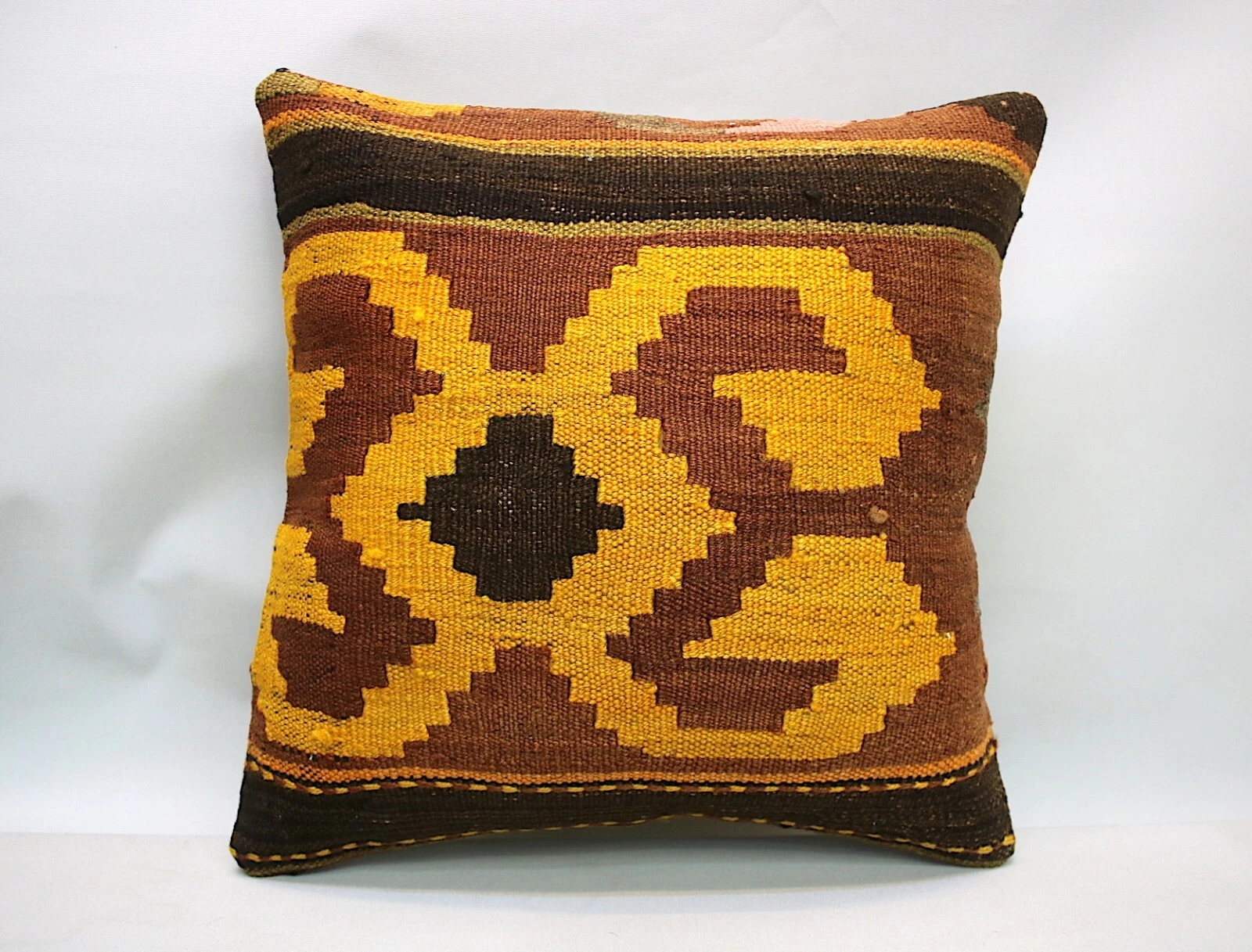 Kilim Square Pillow, 18x18 in, Decorative Throw Cushion, Handmade Vintage Pillow