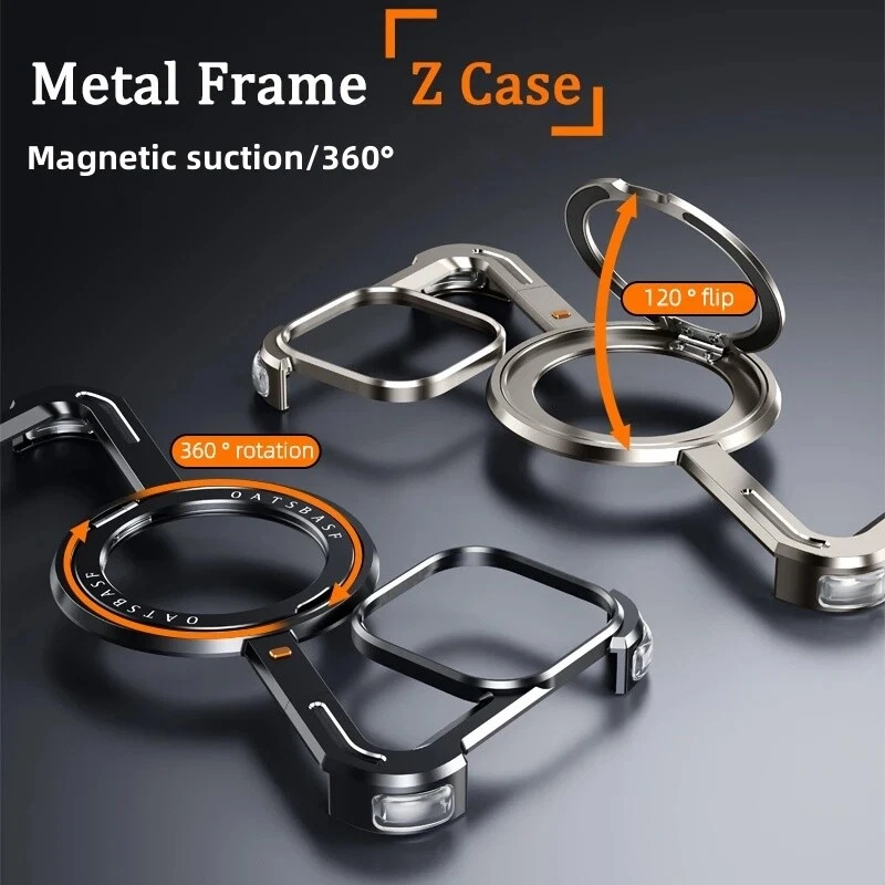 Magnetic Aluminum Metal Z Shape Rimless stand Case For iPhone 15 14 13 Pro Max - Picture 7 of 16