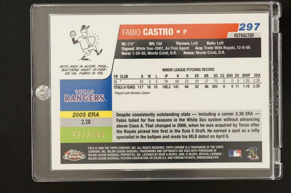 2006 Baseball Card Topps Chrome Black Refractor #297 Fabio Castro LE 221/549 - Image 2 of 2