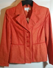 Le Suit Blazer Jacket Peplum Size 4P 100% Linen Orange Great Condition preowned