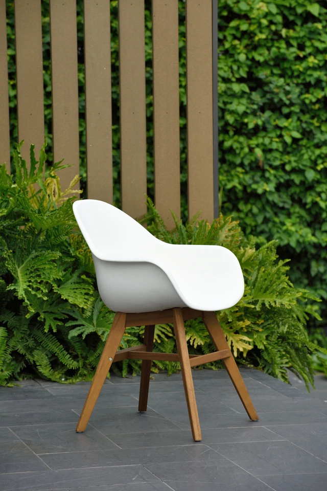 Sillas de comedor de exterior Amazonia Chambord 2 piezas | Acabado teca | Sillas grises Foto 4 de 4